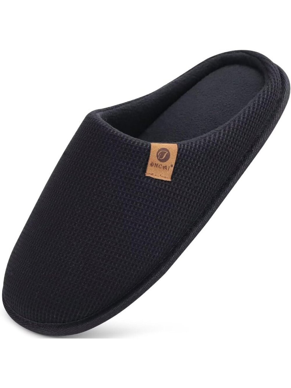 Men's Black Cushion Memory Foam Shake Fleece Faux Fur Lining House Slipper Shoes